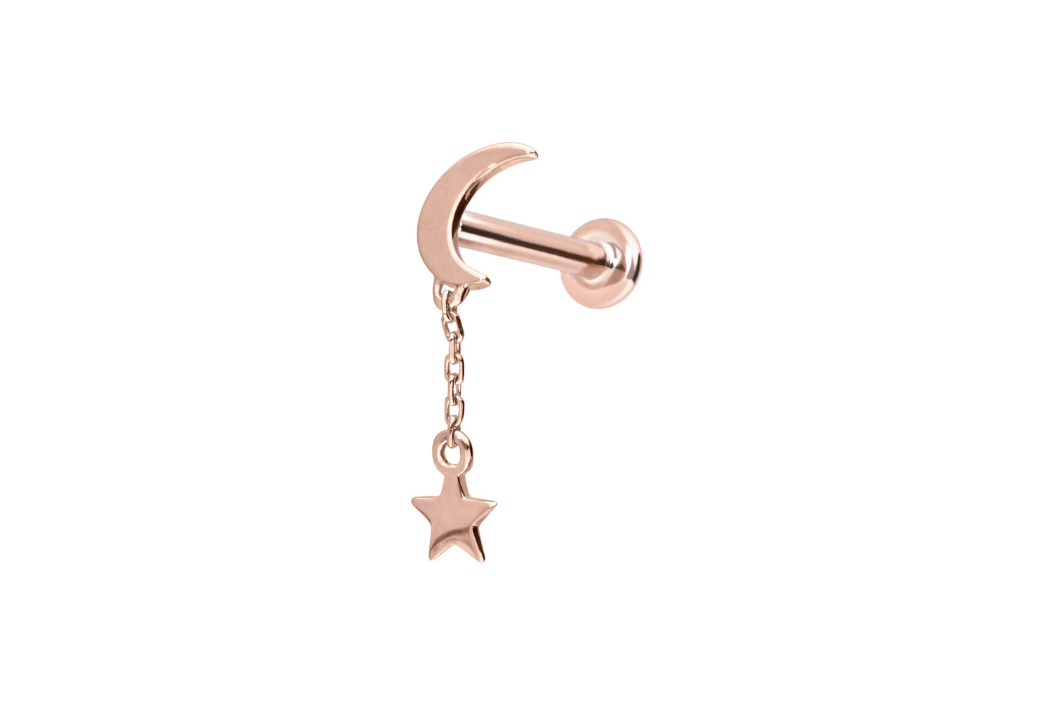 14 Karat Gold Labret Piercing mit Push Fit MOND + STERN